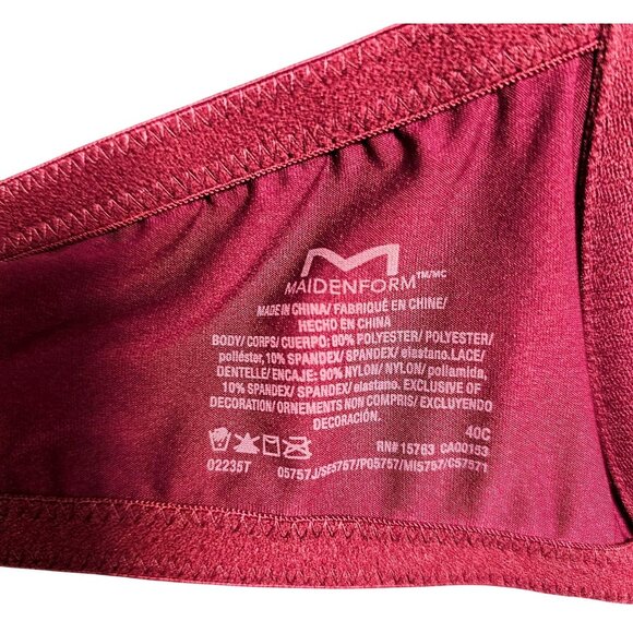 Maidenform Women's Lace Trim Push-Up Bra Size 40C Burgundy Nylon/Spandex Adjusta - Picture 6 of 11